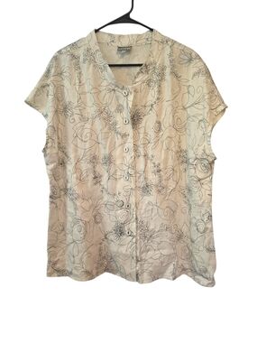 Niche Nilgun Derman Linen Cream Floral Button-Front Top Size XL